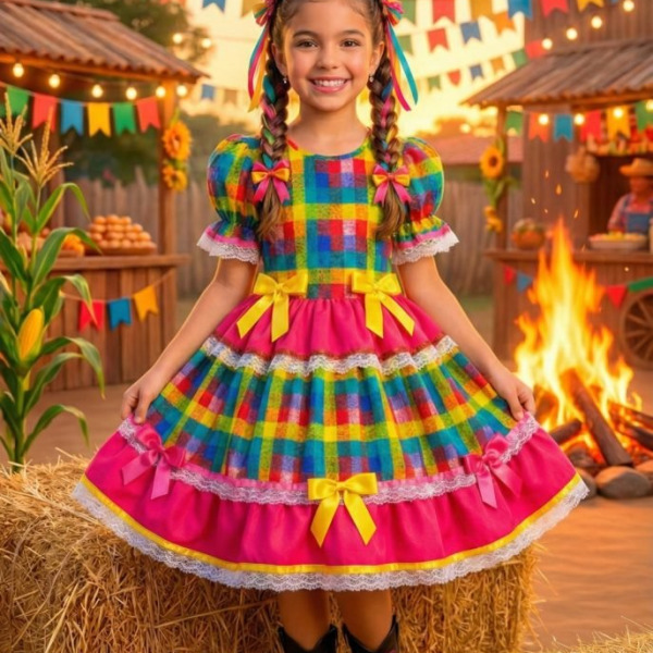 Vestido Junino Mimadine Luxo Priscila Pink