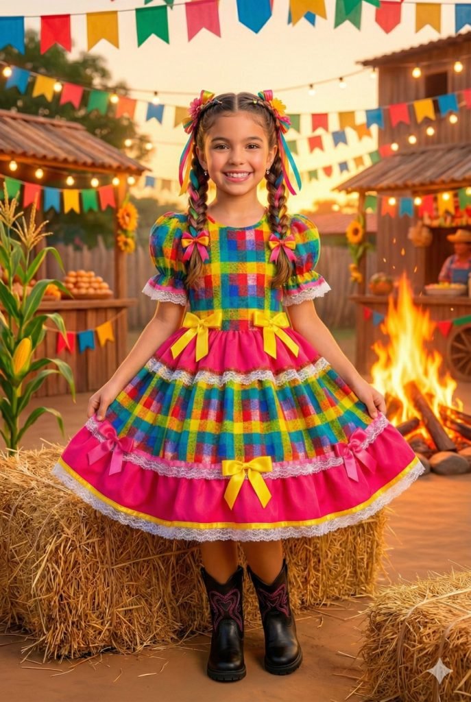 Vestido Junino Mimadine Luxo Priscila Pink