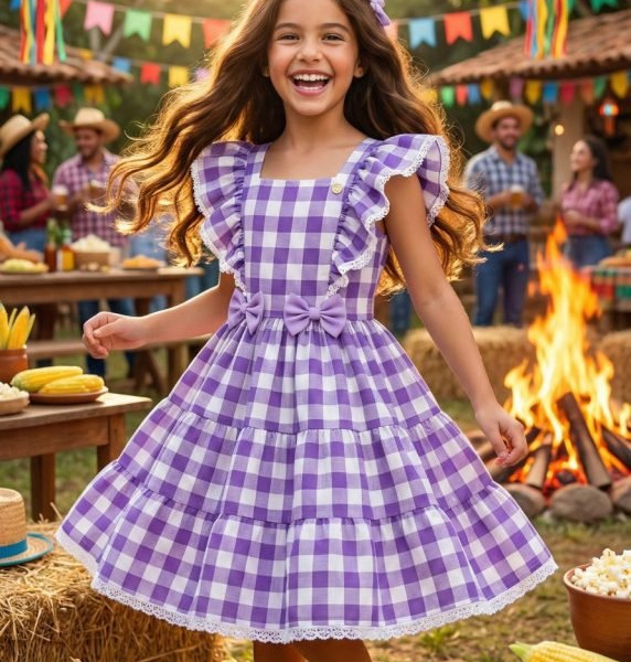 Vestido Banana Club Aline Xadrez Lilas