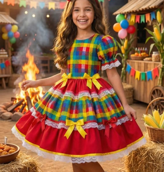 Vestido Junino Mimadine Luxo Priscila Vermelho