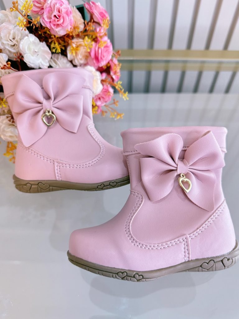 Botinha Infantil Rosa Laço e Pinjente Com Zíper Super Luxo