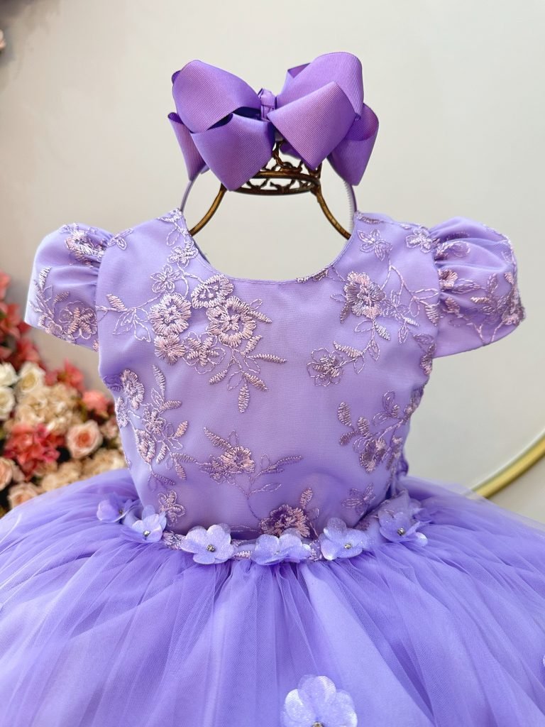 Vestido Infantil Lilás Jardim Encantado Com Renda Festas