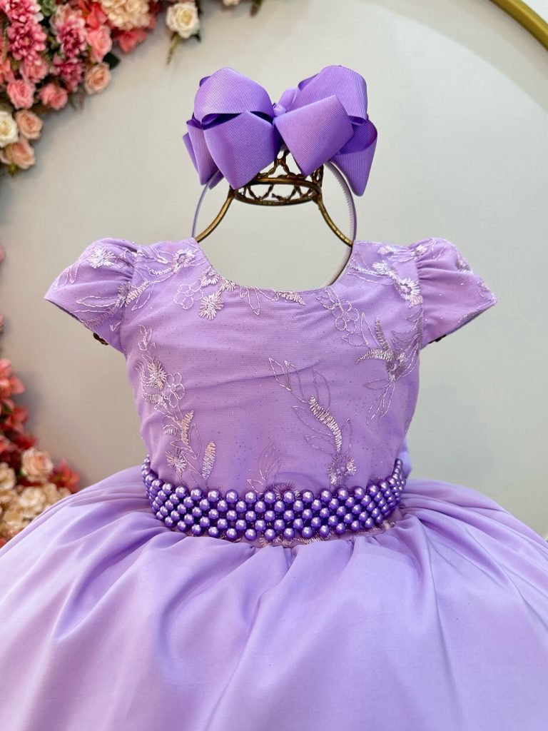 Vestido Infantil Longo Lilás Busto C/ Renda Casamentos Luxo