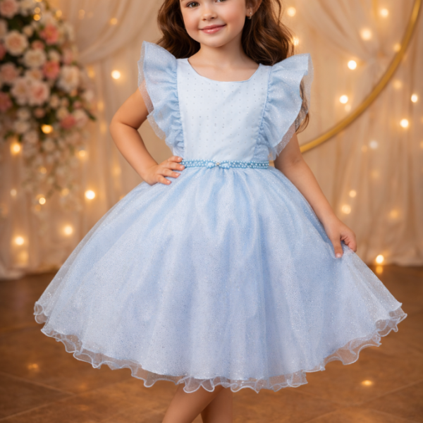 Vestido Infantil Princesas Frozen Anna e Elsa Azul Festas