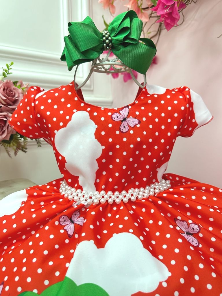 Vestido Infantil Turma da Mônica Vermelho Bolinhas Festas