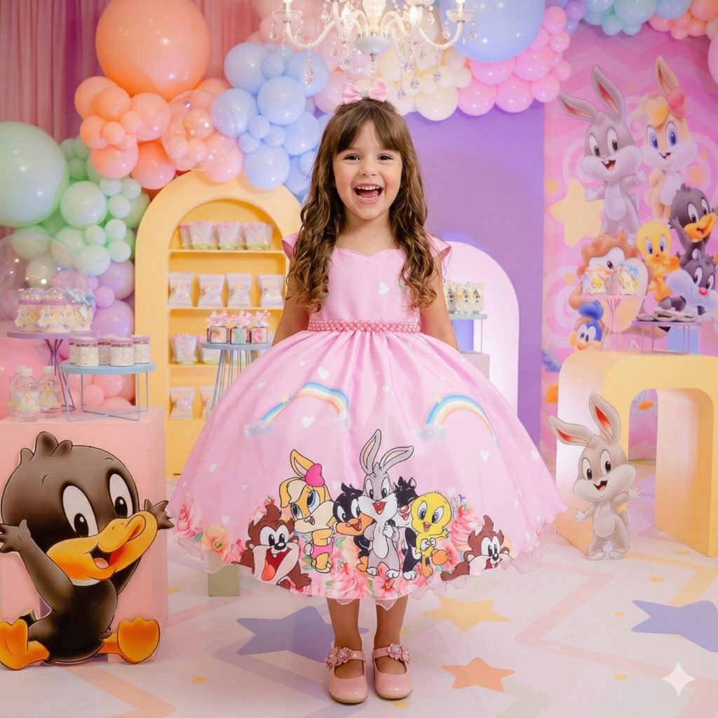 Vestido Ysa Kids Looney Tunes Baby Rosa