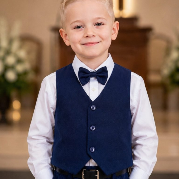 Conjunto Infantil Camisa Branca Calça Colete Azul Marinho