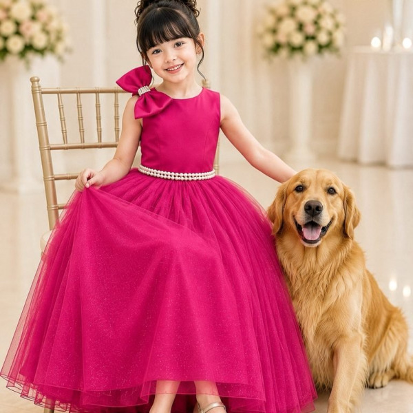 Vestido Infantil Longo Pink Luxo Daminhas Formaturas