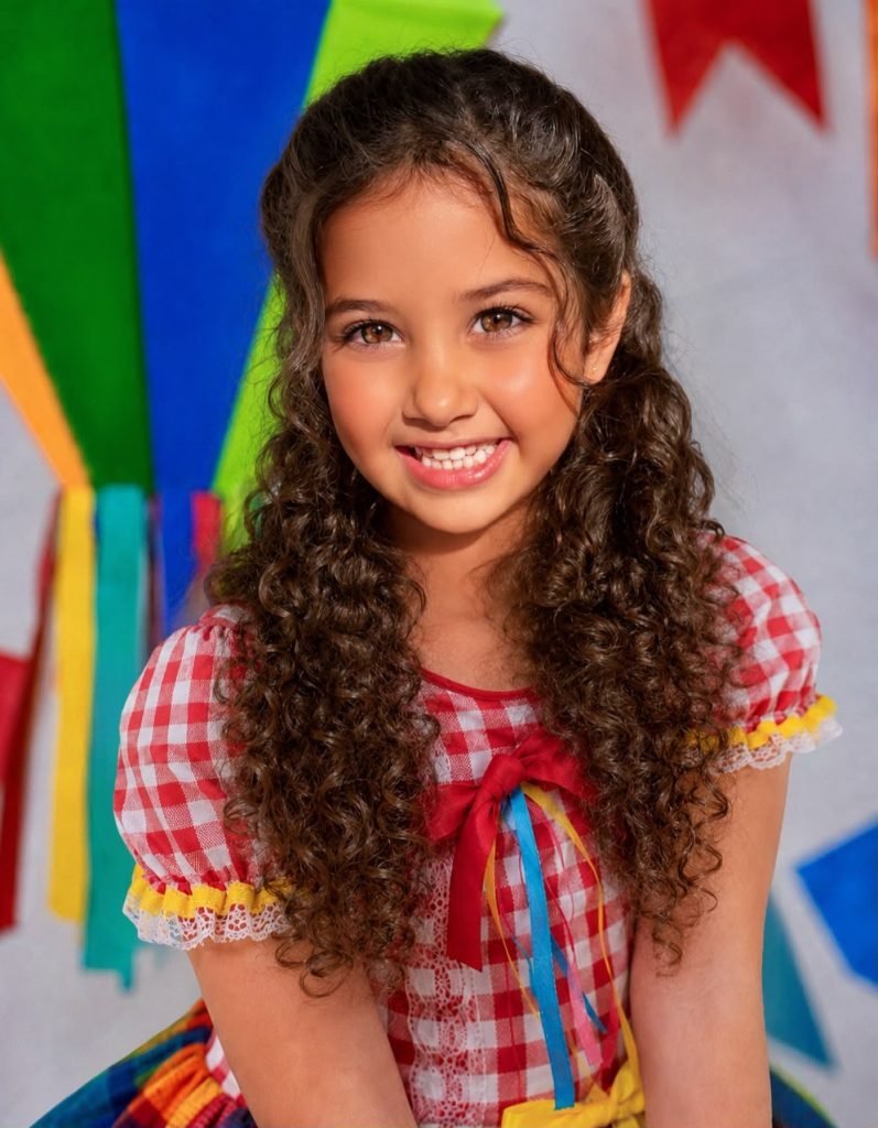 Vestido Infantil Festa Junina Xadrez Vermelho Colorido com Renda