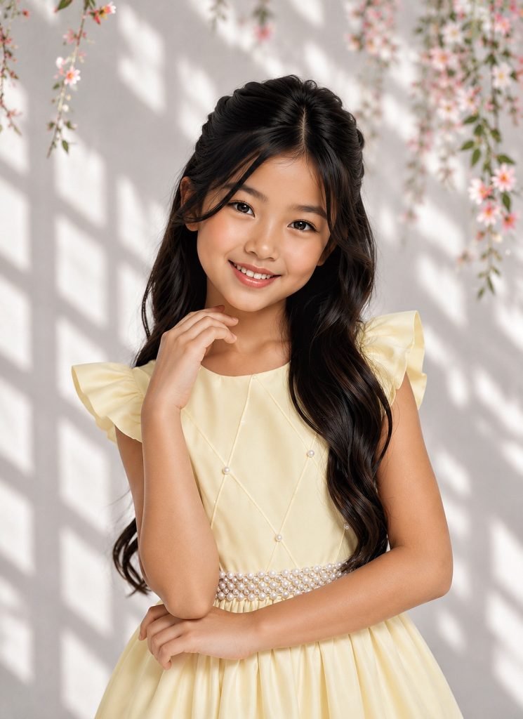 Vestido Longo Daminhas, Infantil Amarelo em Poliéster, Busto Nervura Daminhas Luxo
