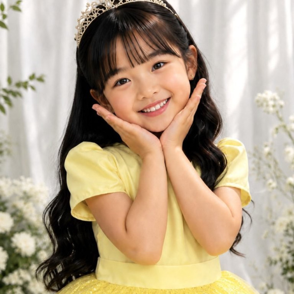Vestido Infantil Amarelo Longo de Princesa Brilhante e Mangas