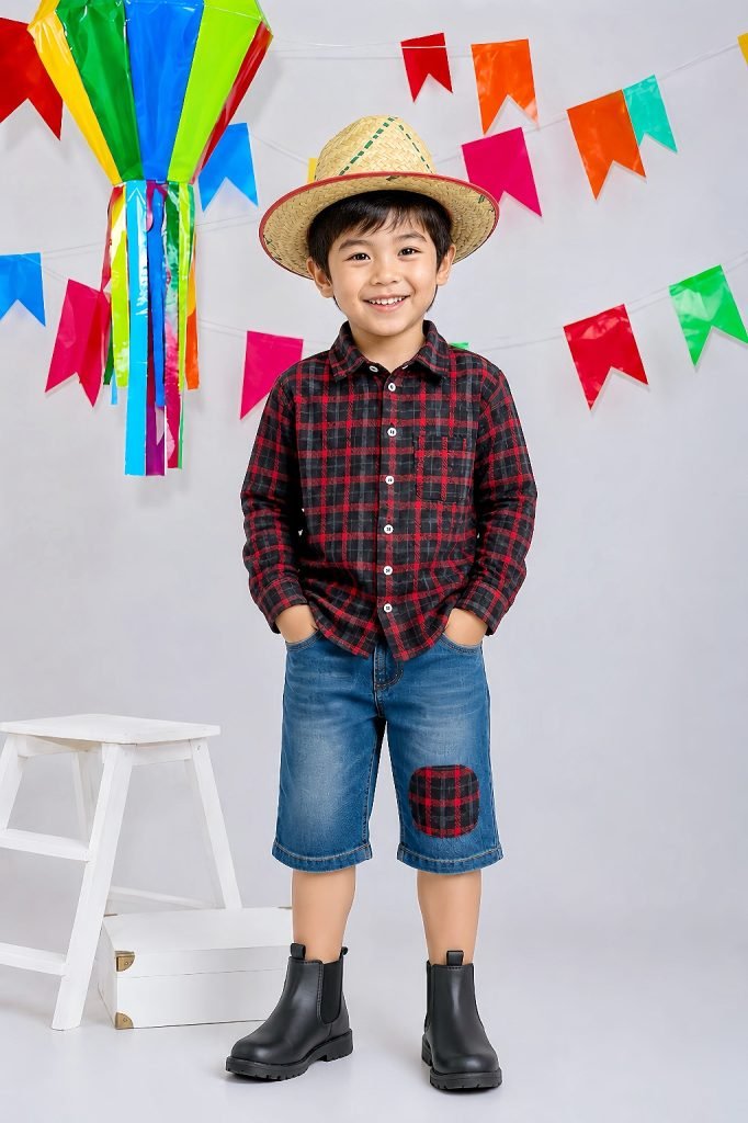 Camisa Infantil Xadrez Flanelada Vermelha e Preta Manga Longa